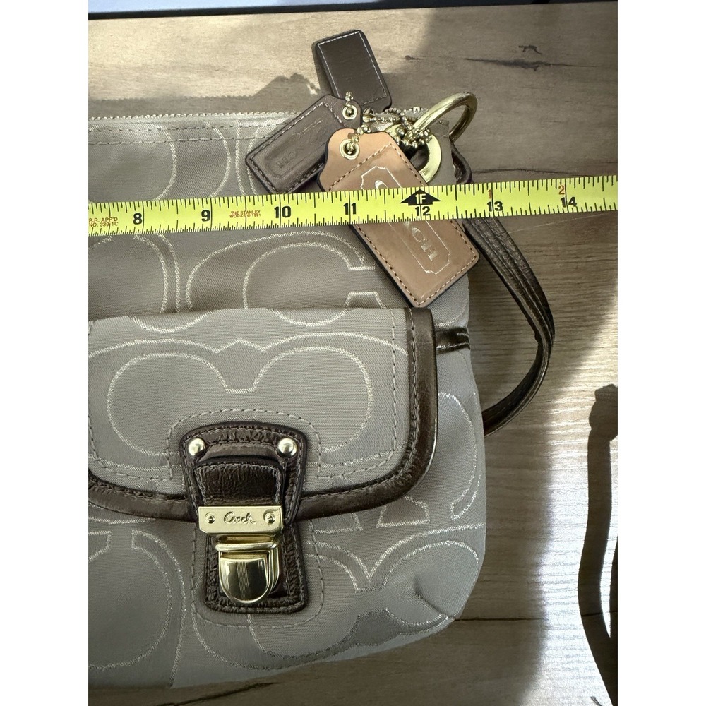 Coach Gold Tan Brown Poppy Signature Sateen Shoulder Bag 18980 Purse F - Picture 8 of 11